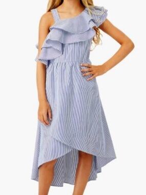 Habitual Navy & White Pinstripe Ruffle Sundress 2T